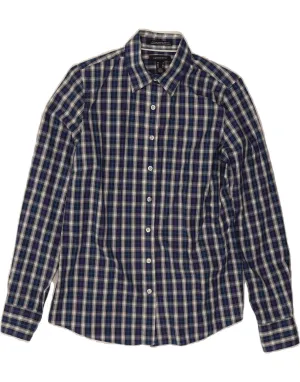 Breathable Underarm Vents LANDS END Womens Shirt UK 12 Medium Navy Blue Check Cotton