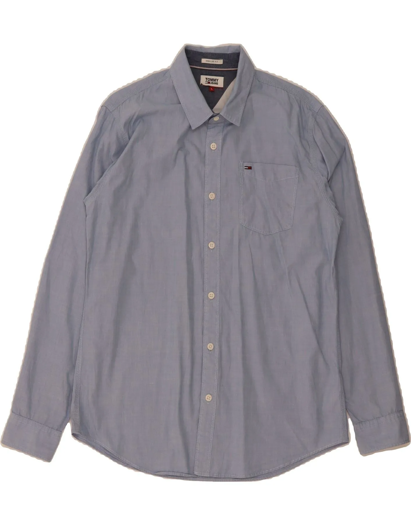 TOMMY HILFIGER Mens Regular Fit Shirt Large Blue Cotton Fashion-Forward Eco friendly materials