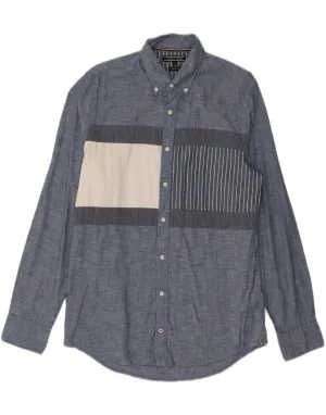 Flexible Placket Structure Camouflage Print TOMMY HILFIGER Mens Regular Fit Shirt Medium Blue Colourblock Cotton