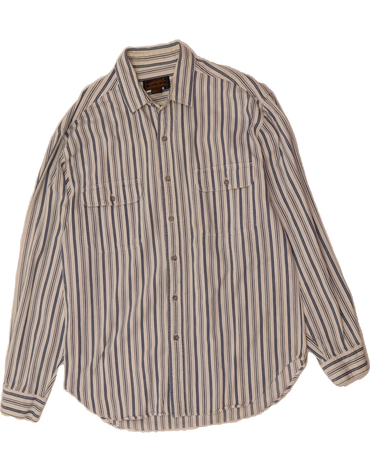 Animal Print City Exploration EDDIE BAUER Mens Shirt Large Off White Striped Cotton