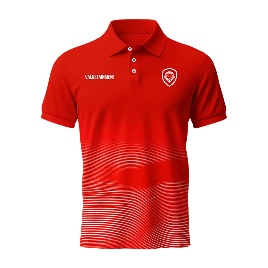 Weekend Vibes Lion Shield Red & White Gradient Pattern Short Solid Sleeve Polo (Classic Fit)