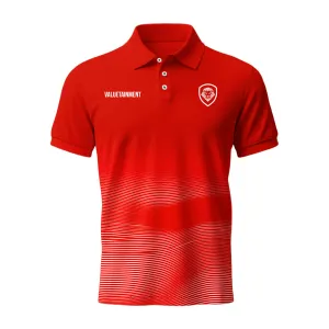 LowProfile Hem Relaxed Style Lion Shield Red & White Gradient Pattern Short Solid Sleeve Polo (Classic Fit)