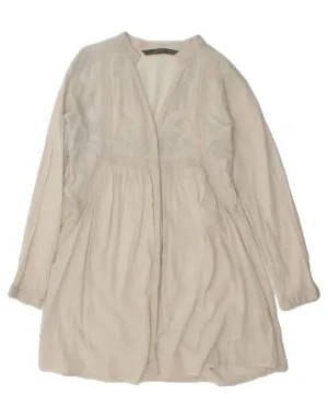 ZARA Womens Shirt Dress UK 10 Small White Floral Tailored Cuffs