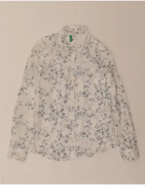 BENETTON Womens Shirt UK 10 Small White Floral Cotton Job Interview
