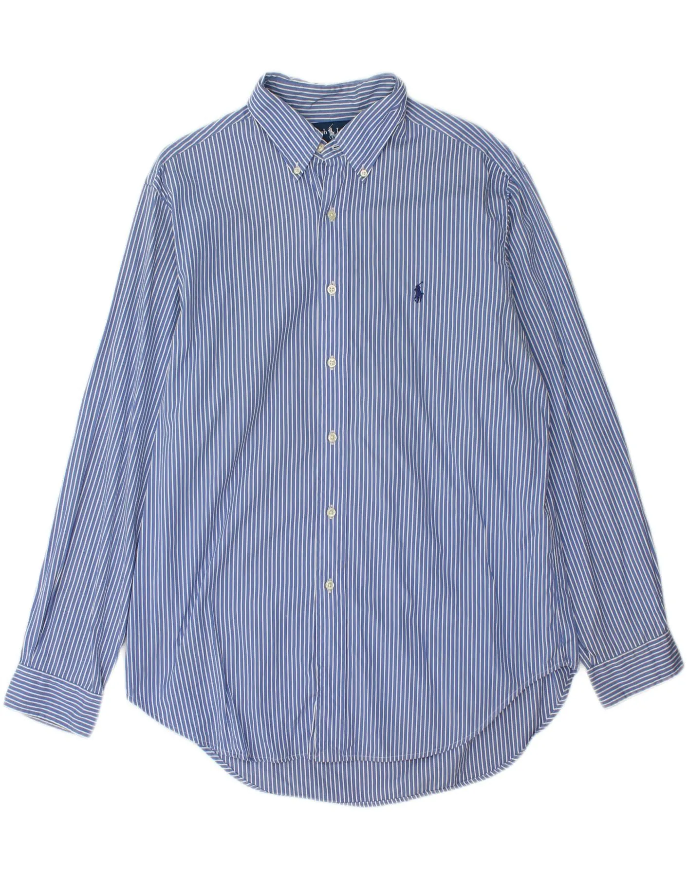 RALPH LAUREN Mens Classic Fit Shirt Size 16 1/2 Large Blue Striped Cotton Embroidered Logo