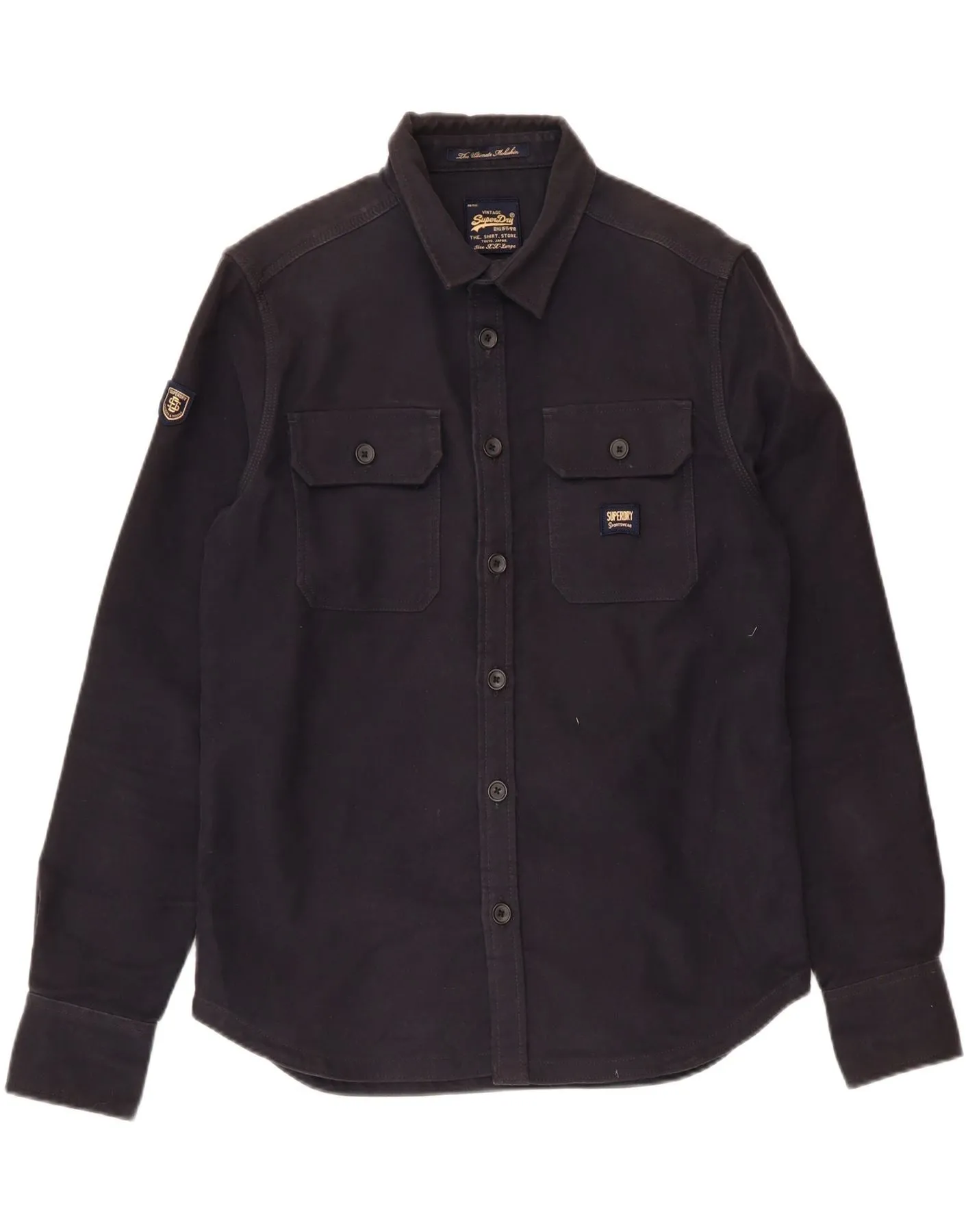SUPERDRY Mens Shirt Medium Navy Blue Loose Comfort Bold Pattern