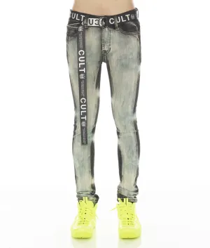 Flexible Waistband PUNK SUPER SKINNY STRETCH W/ WHITE BELT IN GLAZED