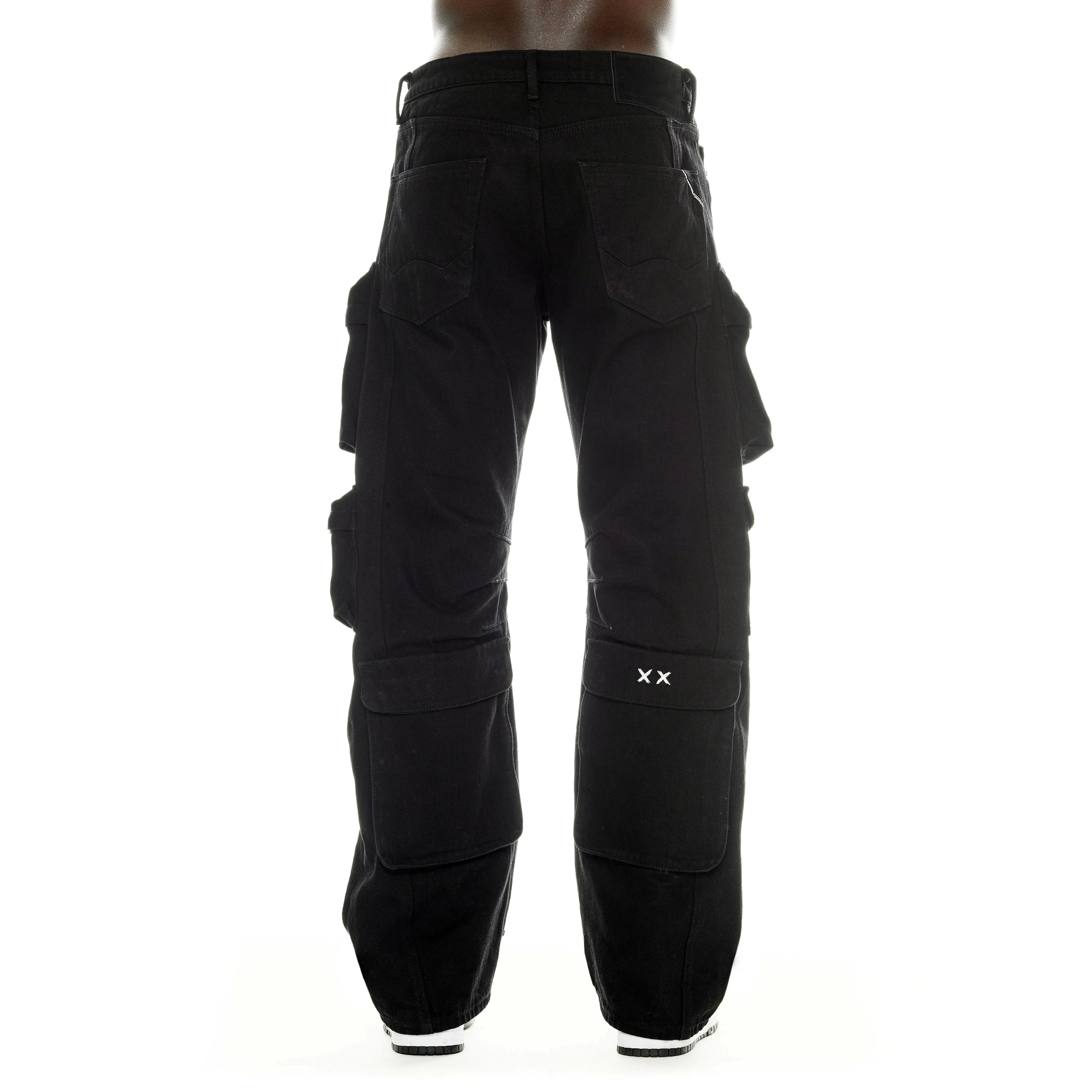 All Day Comfort Design Stretch Recovery GRUNGE BAGGY CARGO JEANS IN BLACK TWILL