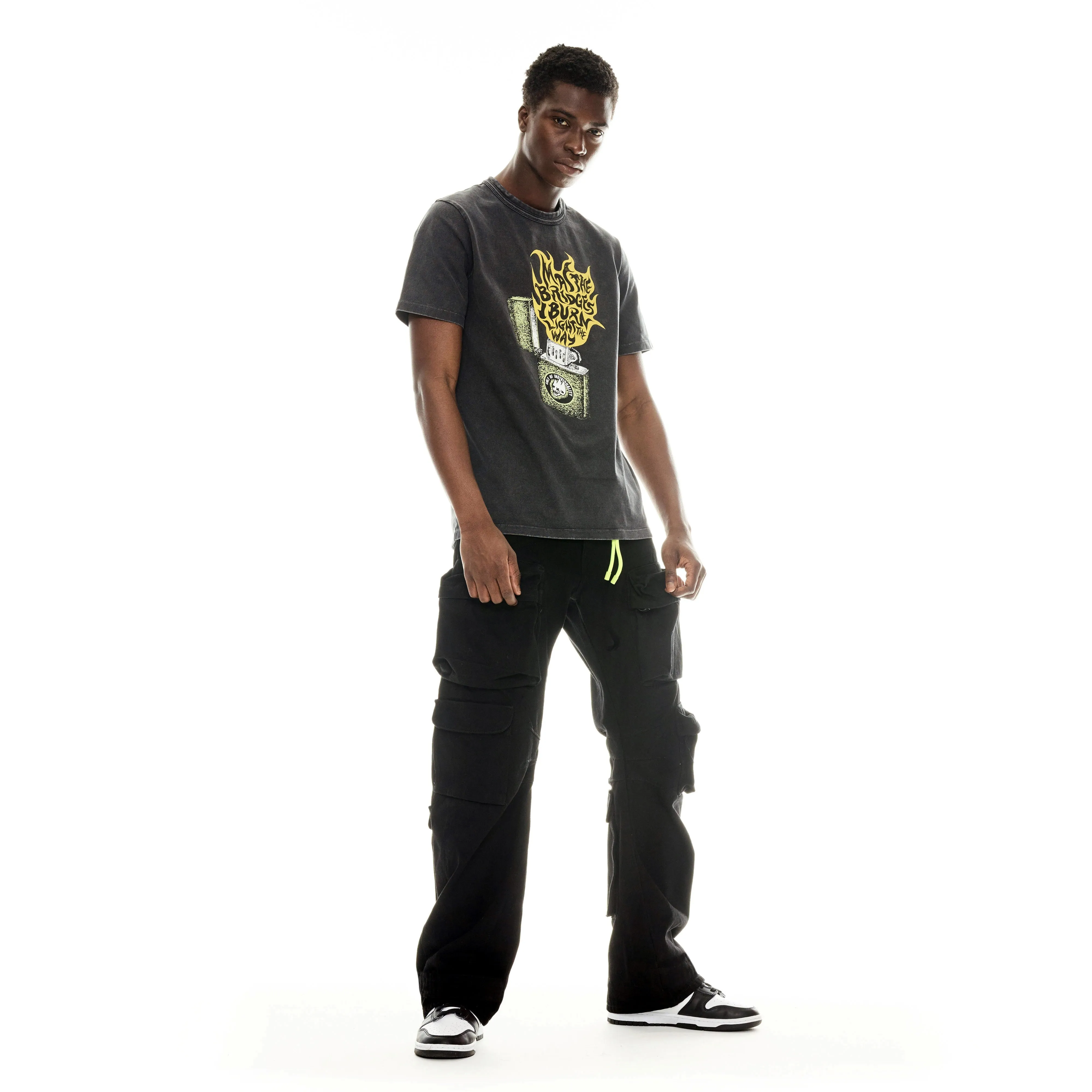 Pre Shrunk Fabric True Fit GRUNGE BAGGY CARGO JEANS IN BLACK TWILL