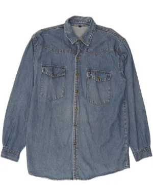 VINTAGE Mens Denim Shirt Medium Blue Cotton Plus Size Stretchy Cloth