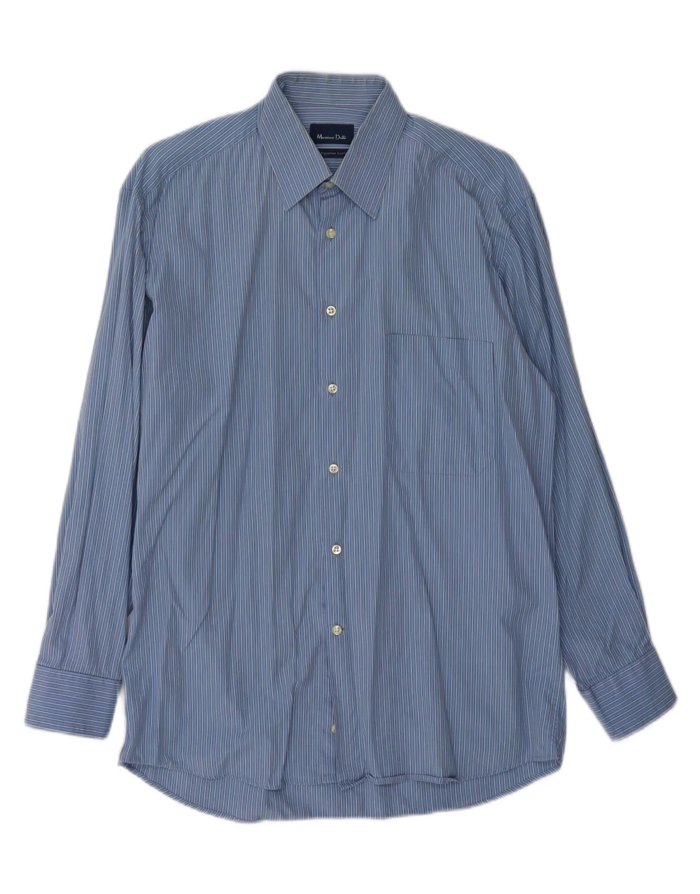 Double Needle Hemming Non Irritating Tags MASSIMO DUTTI Mens Shirt Size 40 Medium Blue Pinstripe Cotton