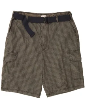IZOD Mens Cargo Shorts  W42 2XL Khaki Gingham Cotton Everyday Fit