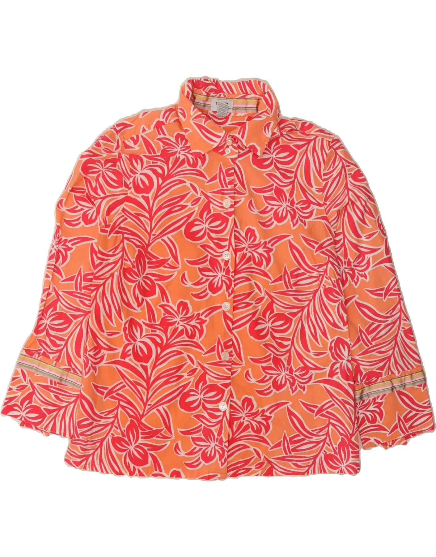 IZOD Womens Shirt Blouse UK 16 Large Multicoloured Floral Cotton Hawaiian Soft Touch