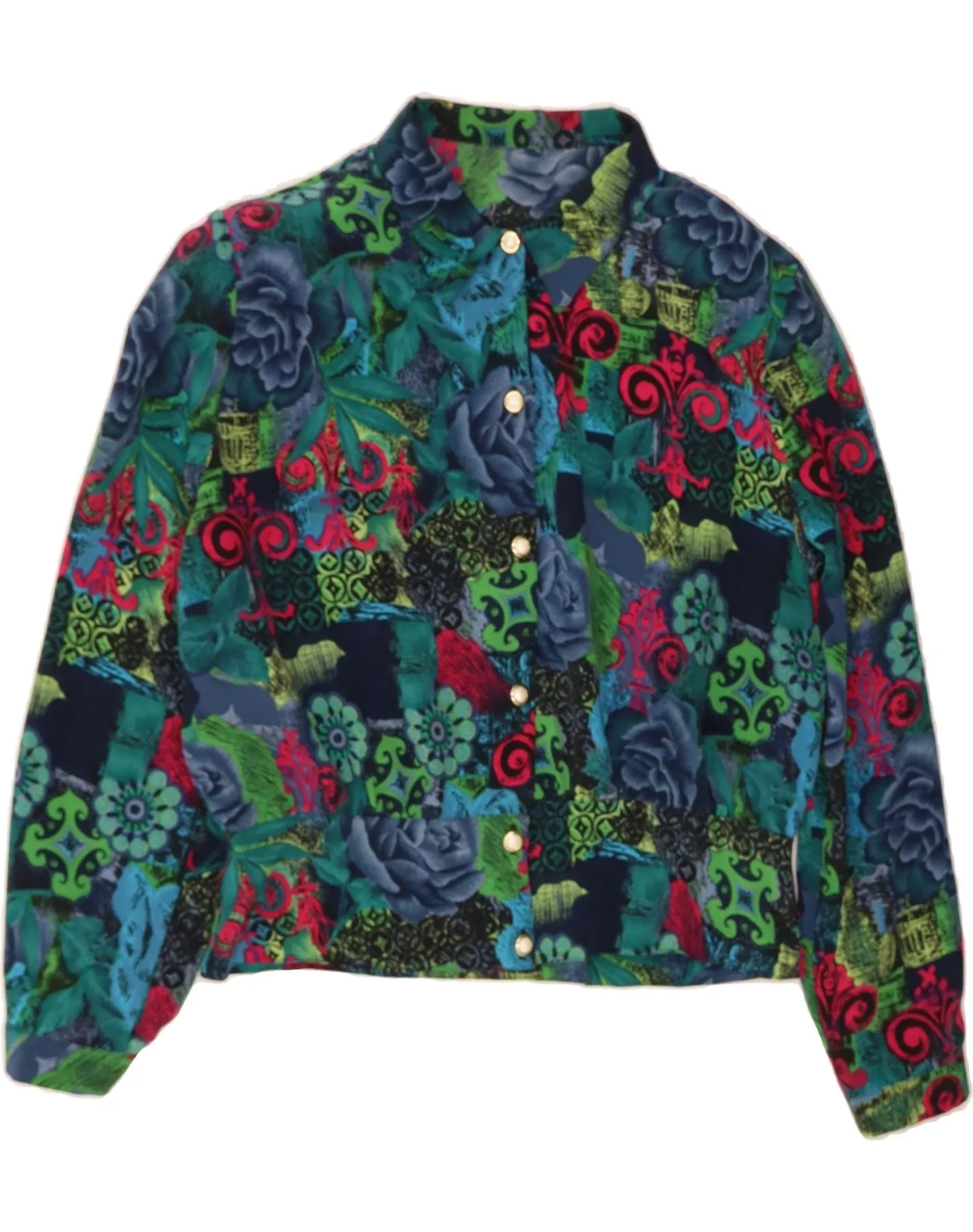 VINTAGE Womens Shirt Blouse UK 18 XL Multicoloured Floral Subtle pattern Moisture Wicking Material