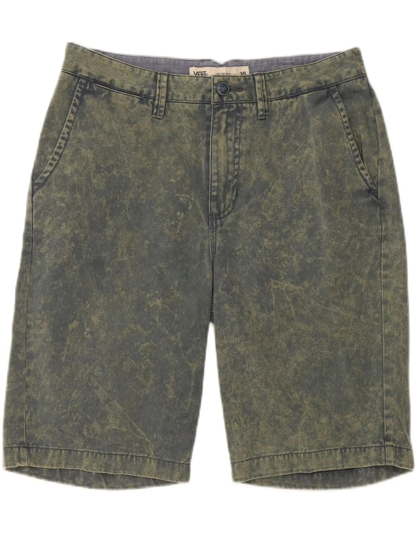 VANS Mens Denim Shorts W30 Medium  Green Flecked Cotton Silicone Gripper Strips Functional Waist