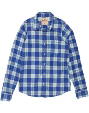 All Day Comfort Tech HOLLISTER Mens Shirt Large Blue Check Cotton