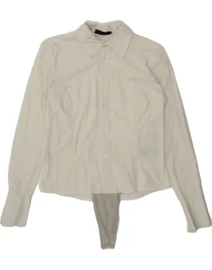 Bold Prints RALPH LAUREN Womens Shirt Bodysuit UK 12 Medium White Cotton
