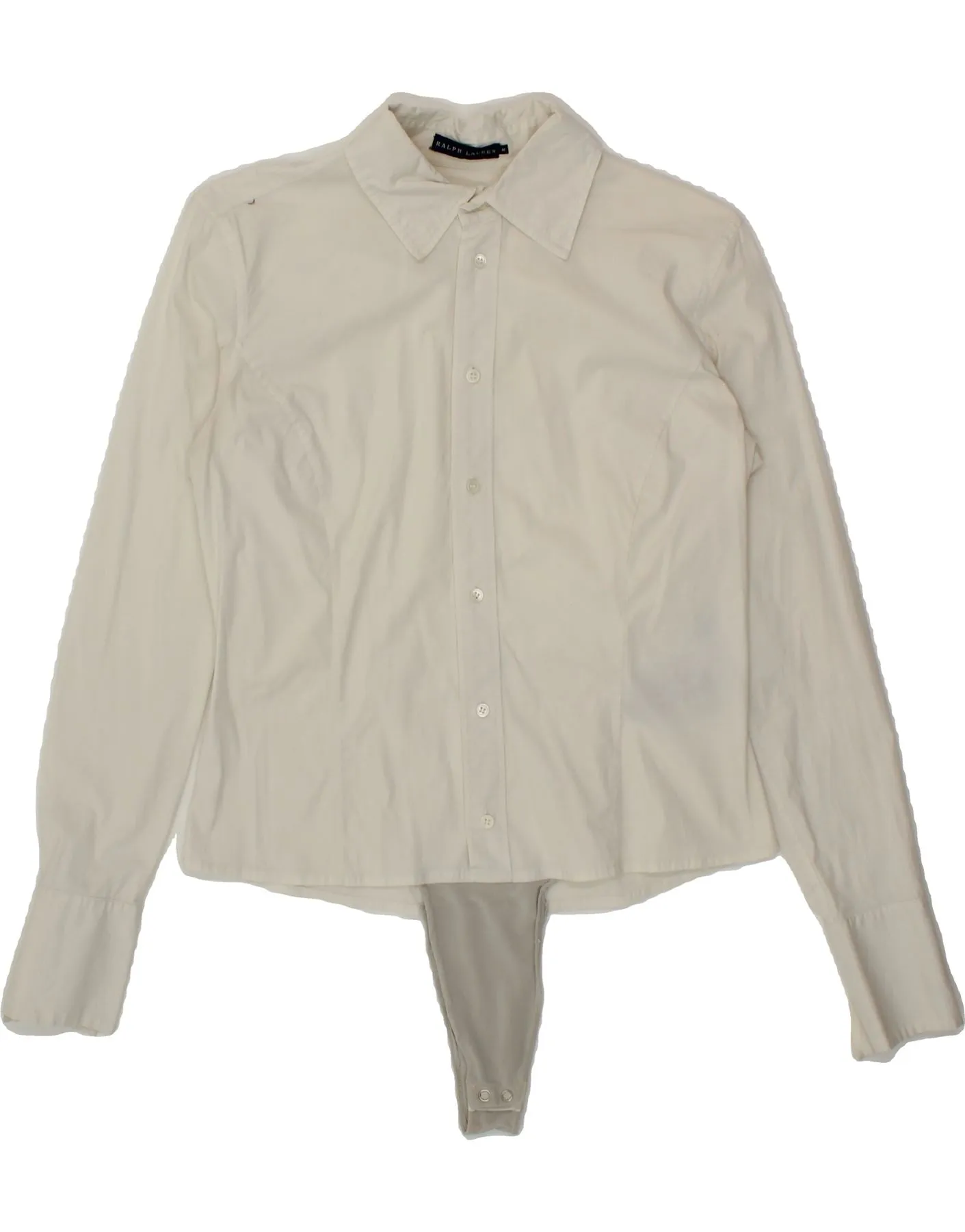 Bold Prints RALPH LAUREN Womens Shirt Bodysuit UK 12 Medium White Cotton