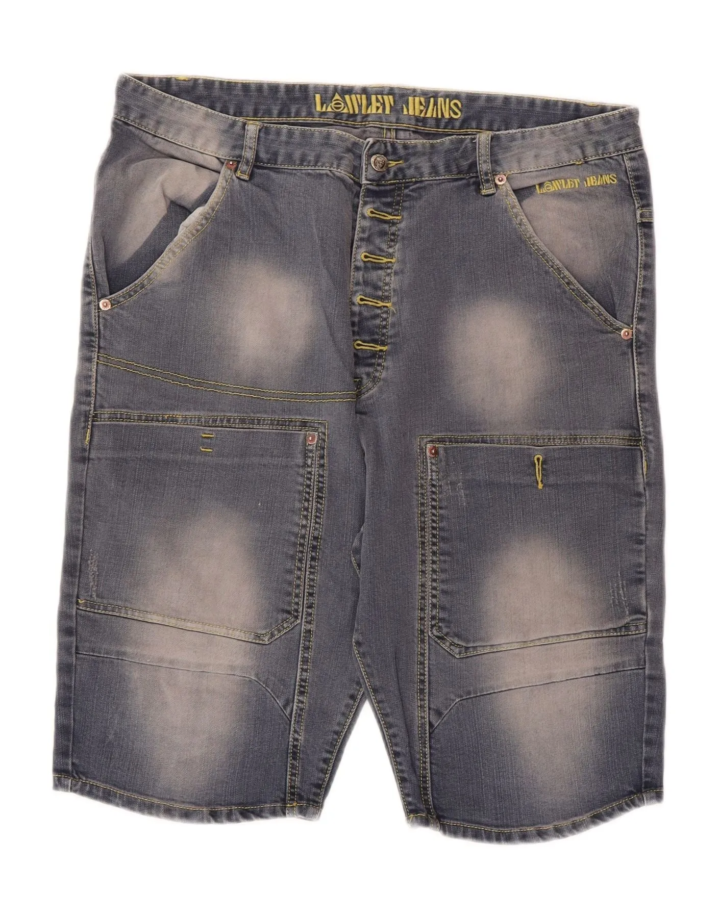 VINTAGE Mens Denim Shorts W36 Large Grey Cotton Tailored Fit Flexible Stretch Waist