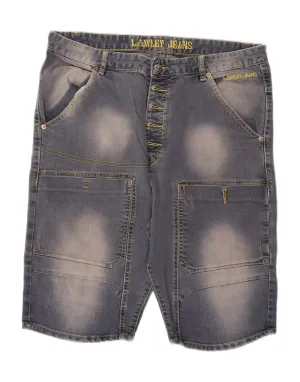 VINTAGE Mens Denim Shorts W36 Large Grey Cotton Tailored Fit Flexible Stretch Waist