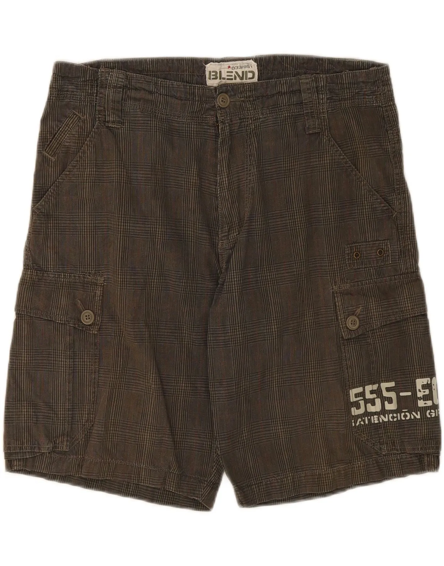 VINTAGE Mens Graphic Cargo Shorts Large W36 Khaki Check Cotton Performance Flex