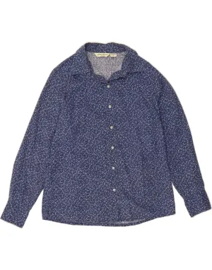 EDDIE BAUER Womens Shirt UK 14 Medium Blue Floral Cotton Trendy Vibes Seamless Shoulder Construction