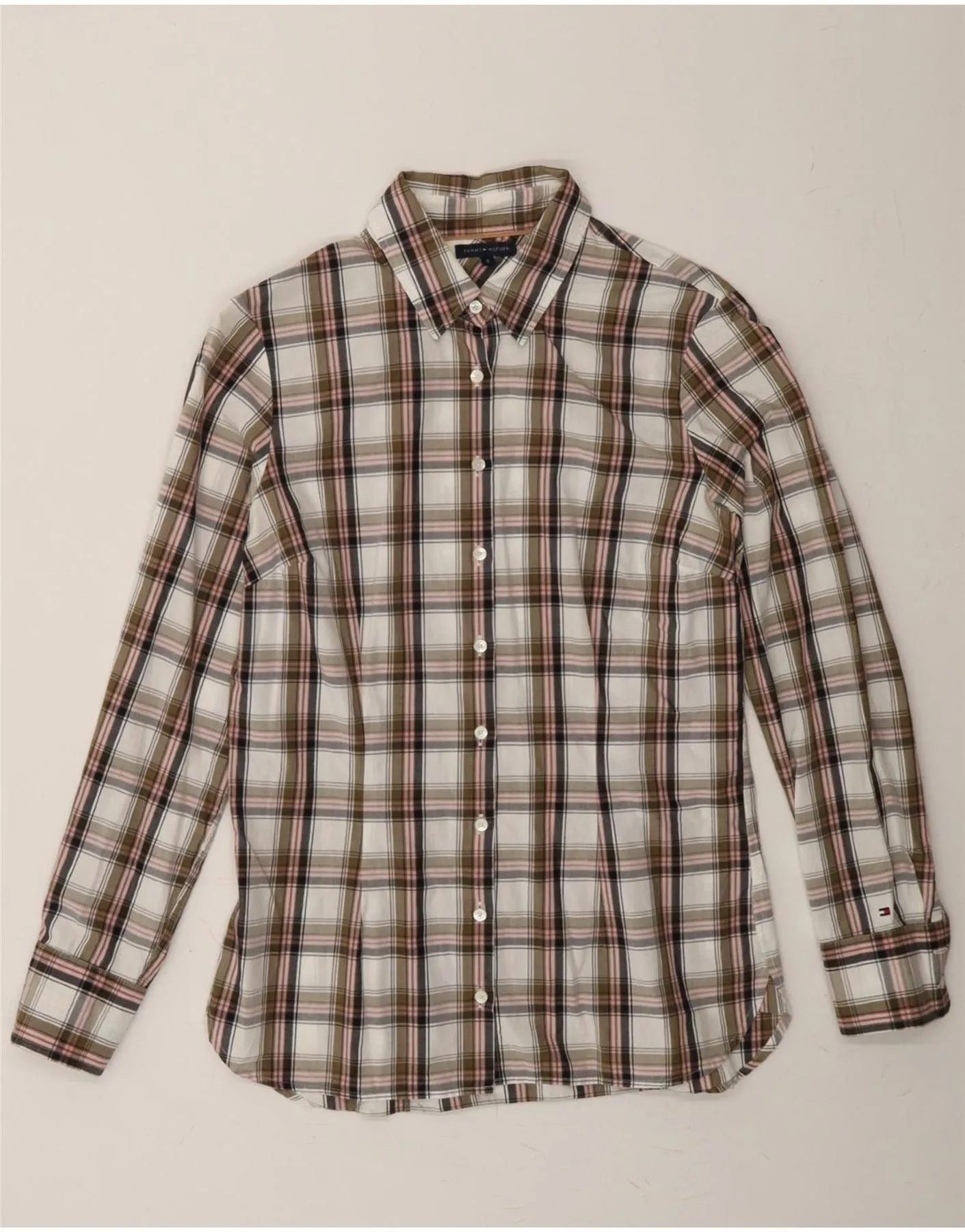 TOMMY HILFIGER Womens Shirt US 8 Medium Multicoloured Check Winter Retreat Smooth Cotton Blend