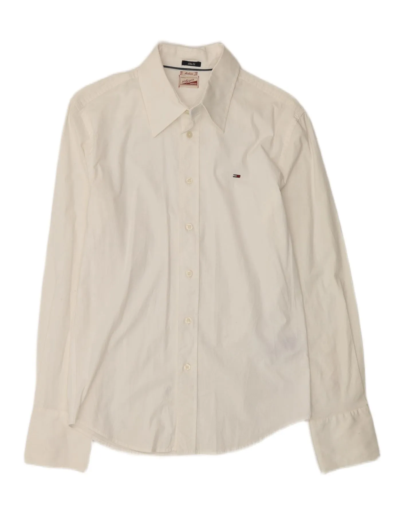 Party Ready Black Tie Optional TOMMY HILFIGER Mens Slim Fit Shirt Medium White Cotton