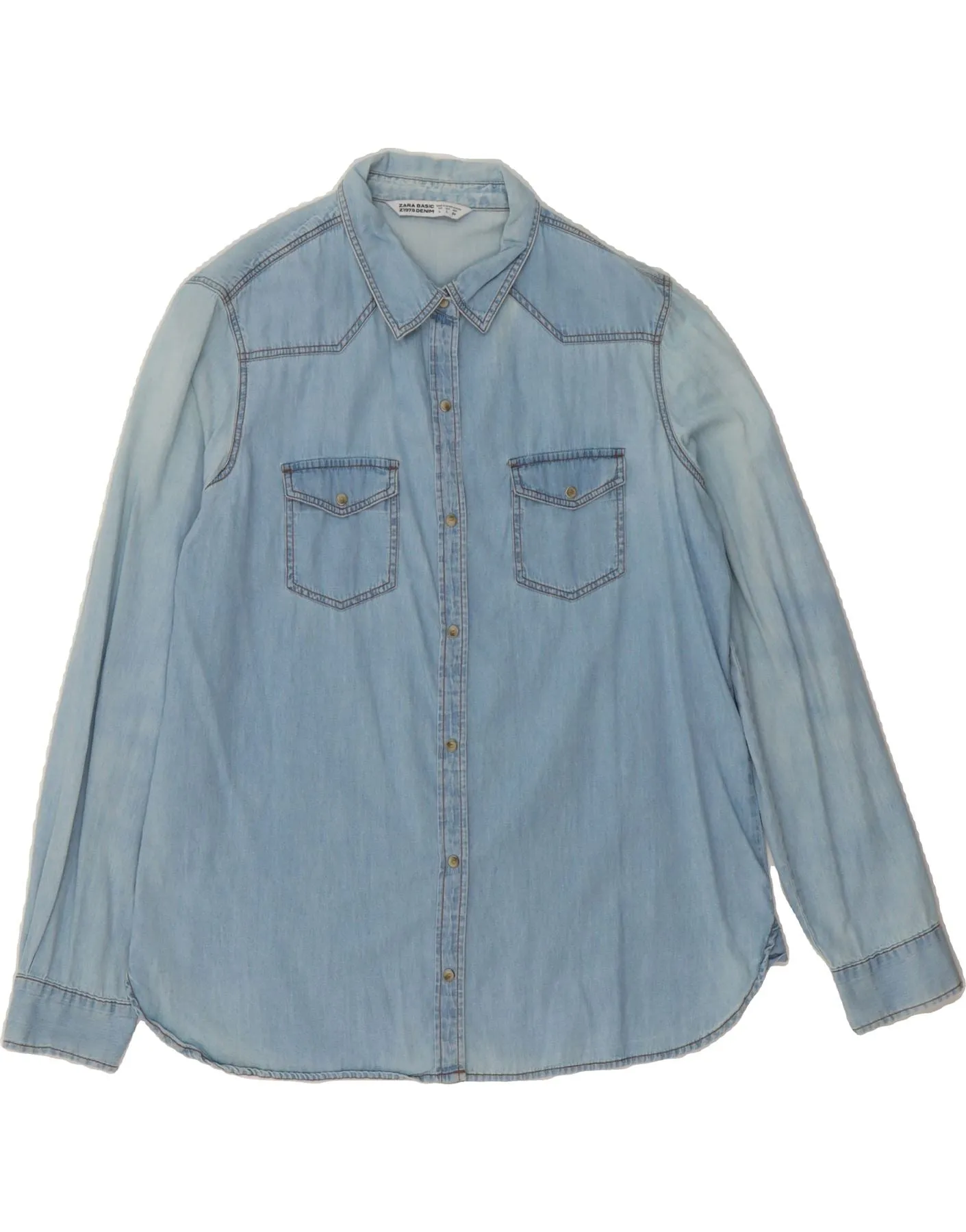 Classic Color ZARA Womens Denim Shirt UK 16 Large Blue