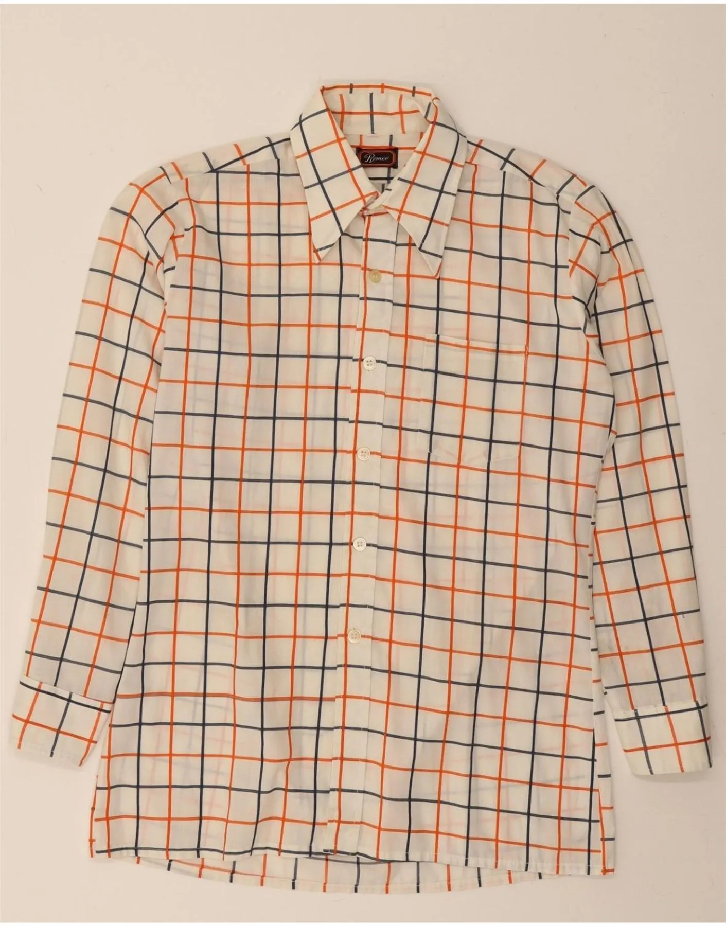 High-Quality Fabric VINTAGE Mens Shirt Medium Off White Check