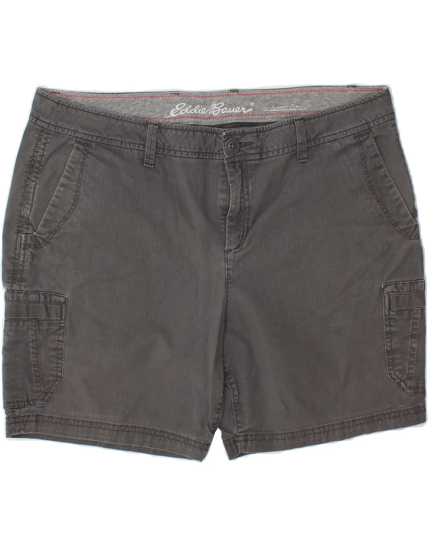 Eye-Catching Pattern EDDIE BAUER Womens Slightly Curvy Cargo Shorts US 14 XL W38 Grey Cotton