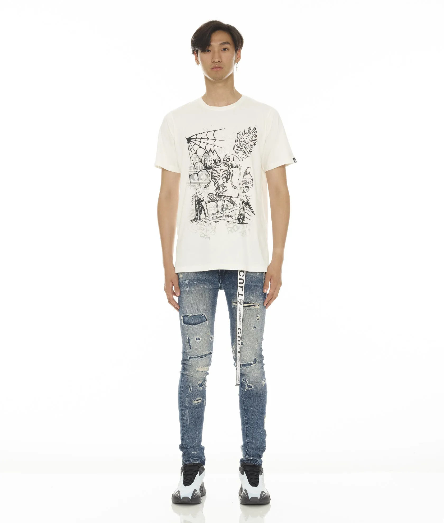 Picnic Style Creative Look Minimalist Style Regular Look PUNK SUPER SKINNY STRETCH W/ WHITE BELT IN BASIL
