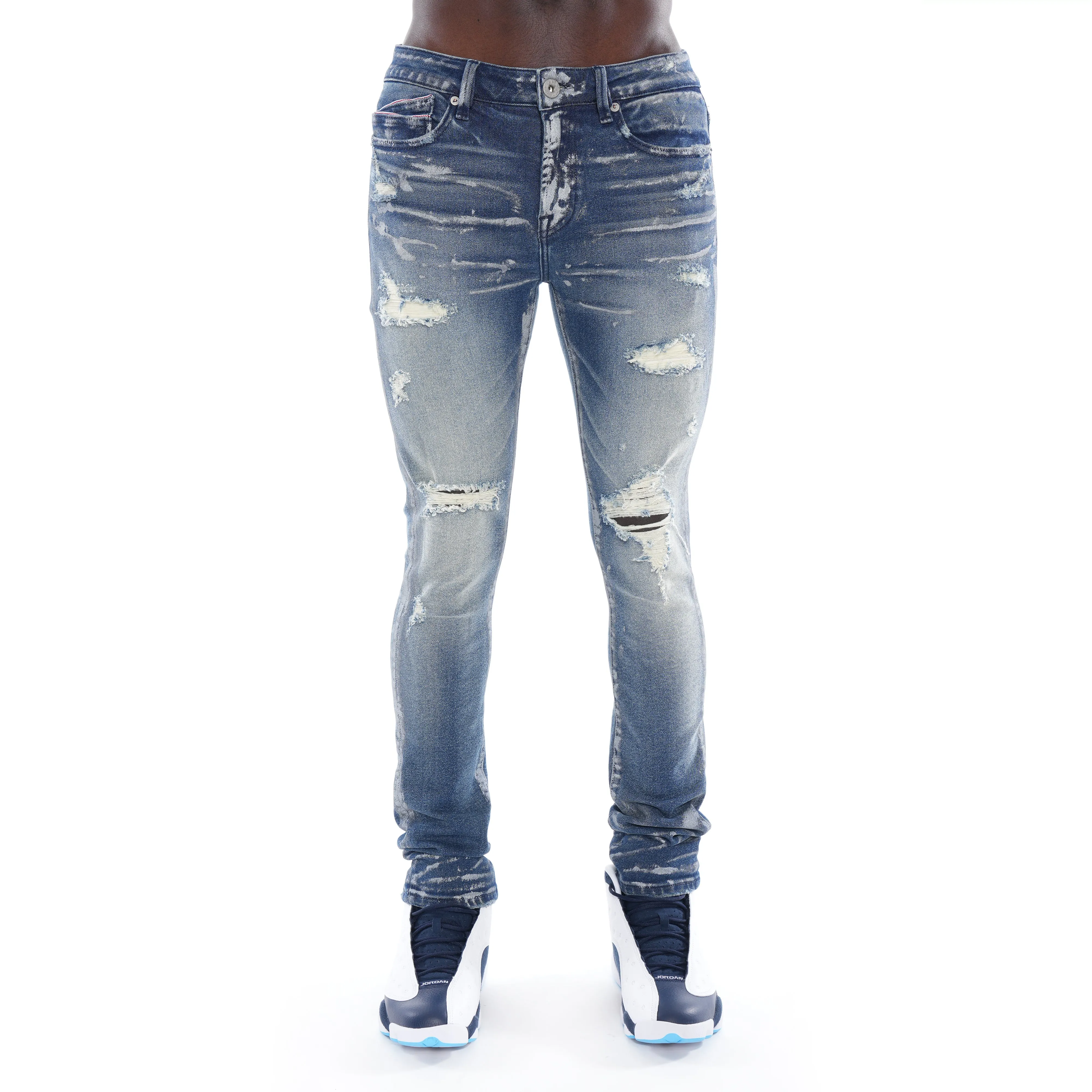PUNK SUPER SKINNY IN BLUE STREAK Relaxed Aesthetic Durable Fabric