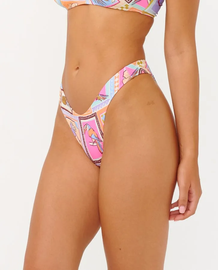 High Neck Cut High Coverage Back Panels Rip Curl Beach Party High Leg Cheeky Bottom-Multico
