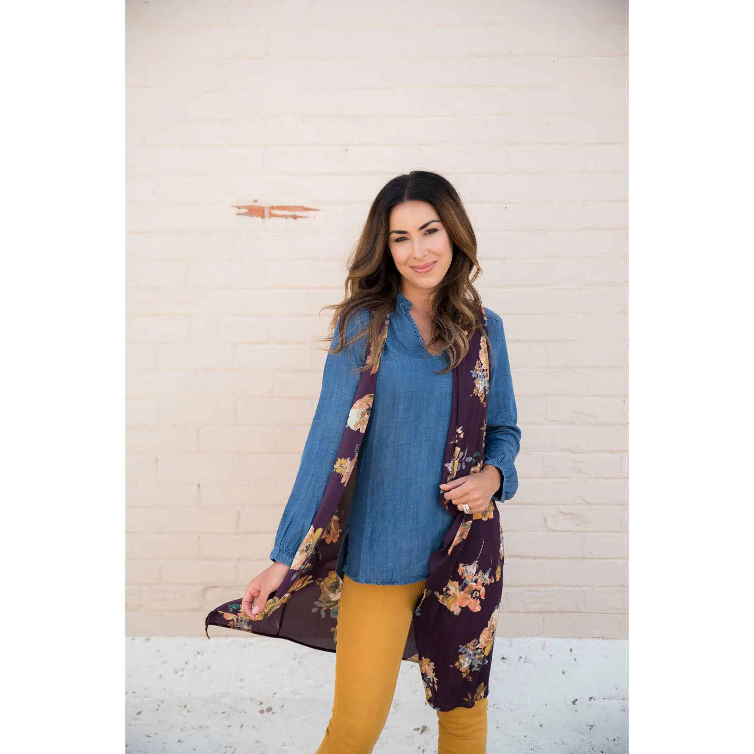 iron free Floral Kimono Vest