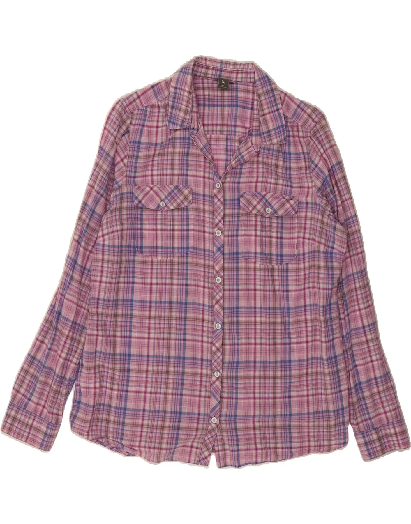 EDDIE BAUER Womens Shirt UK 16 Large Pink Check Cotton Holiday Special Contemporary Design