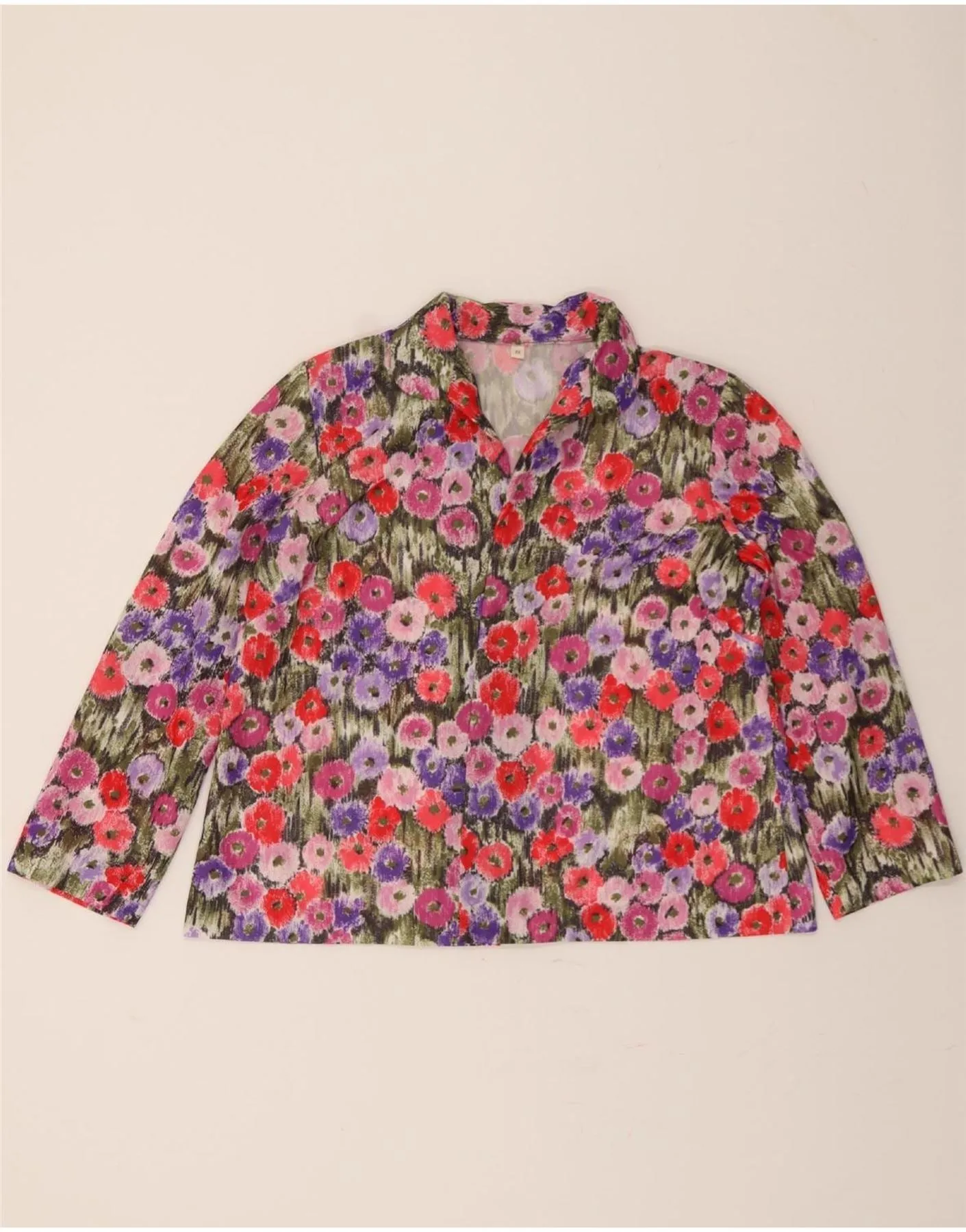 VINTAGE Womens Shirt Blouse UK 22 3XL Multicoloured Floral Solid Color
