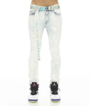 PUNK SUPER SKINNY STRETCH w/ BELT IN SKY Office Wear Trendy Home Comfort