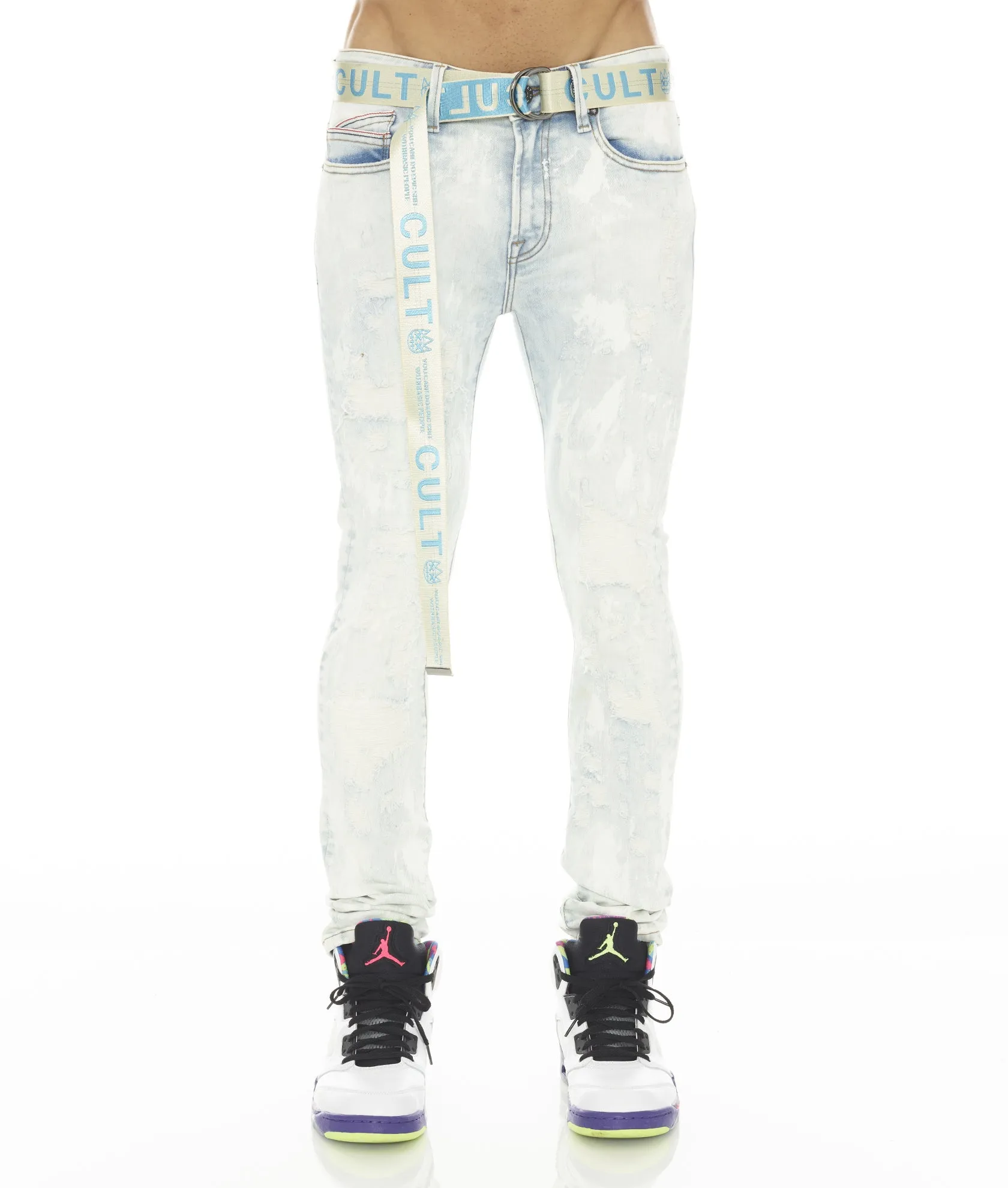 Resilient material Chill Comfort PUNK SUPER SKINNY STRETCH w/ BELT IN SKY
