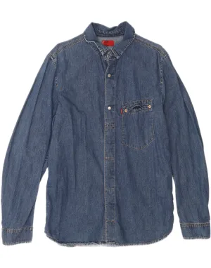 LEVI'S Mens Denim Shirt Medium Blue Cotton Eco Dye Technique Asymmetrical Cut