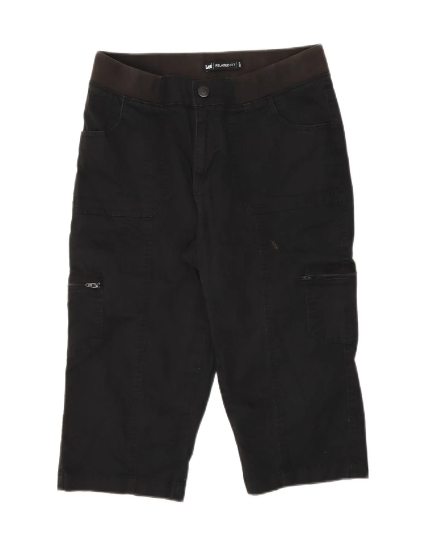 LEE Womens Relaxed Fit Cargo Bermuda Shorts US 6 Medium W26 Black Cotton Roll-Up Sleeve Functional Wear