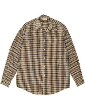 AQUASCUTUM Mens Shirt Large Brown Gingham Mountain Retreat slim fit