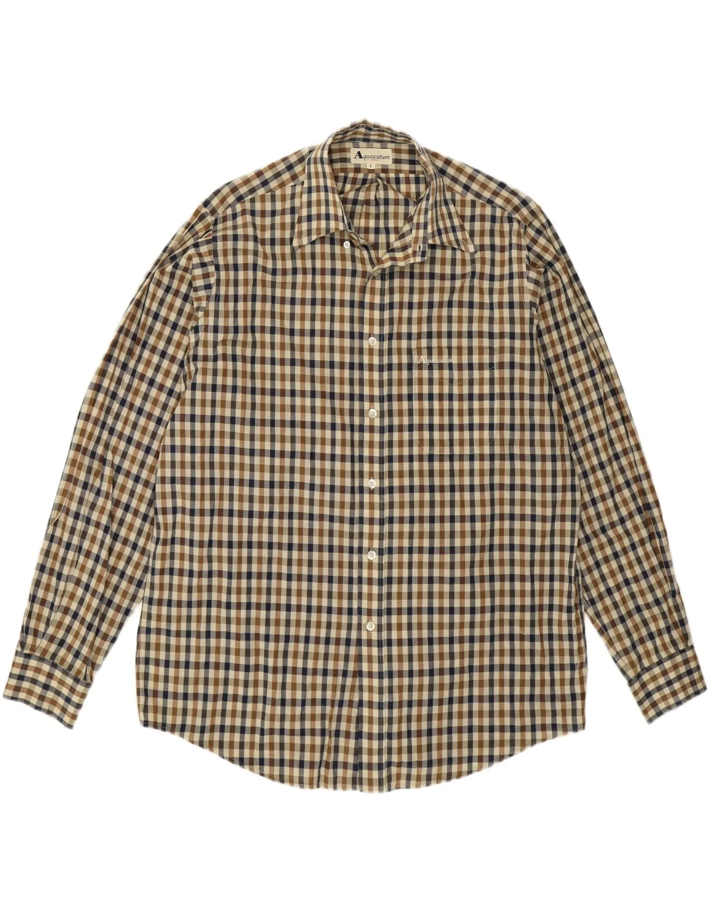 AQUASCUTUM Mens Shirt Large Brown Gingham Mountain Retreat slim fit