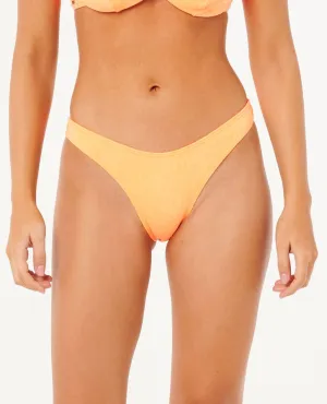 Rip Curl Dusk Textured Hi Leg Cheeky Bottom-Electric Peach Poolside Pack Temperature Regulating Design