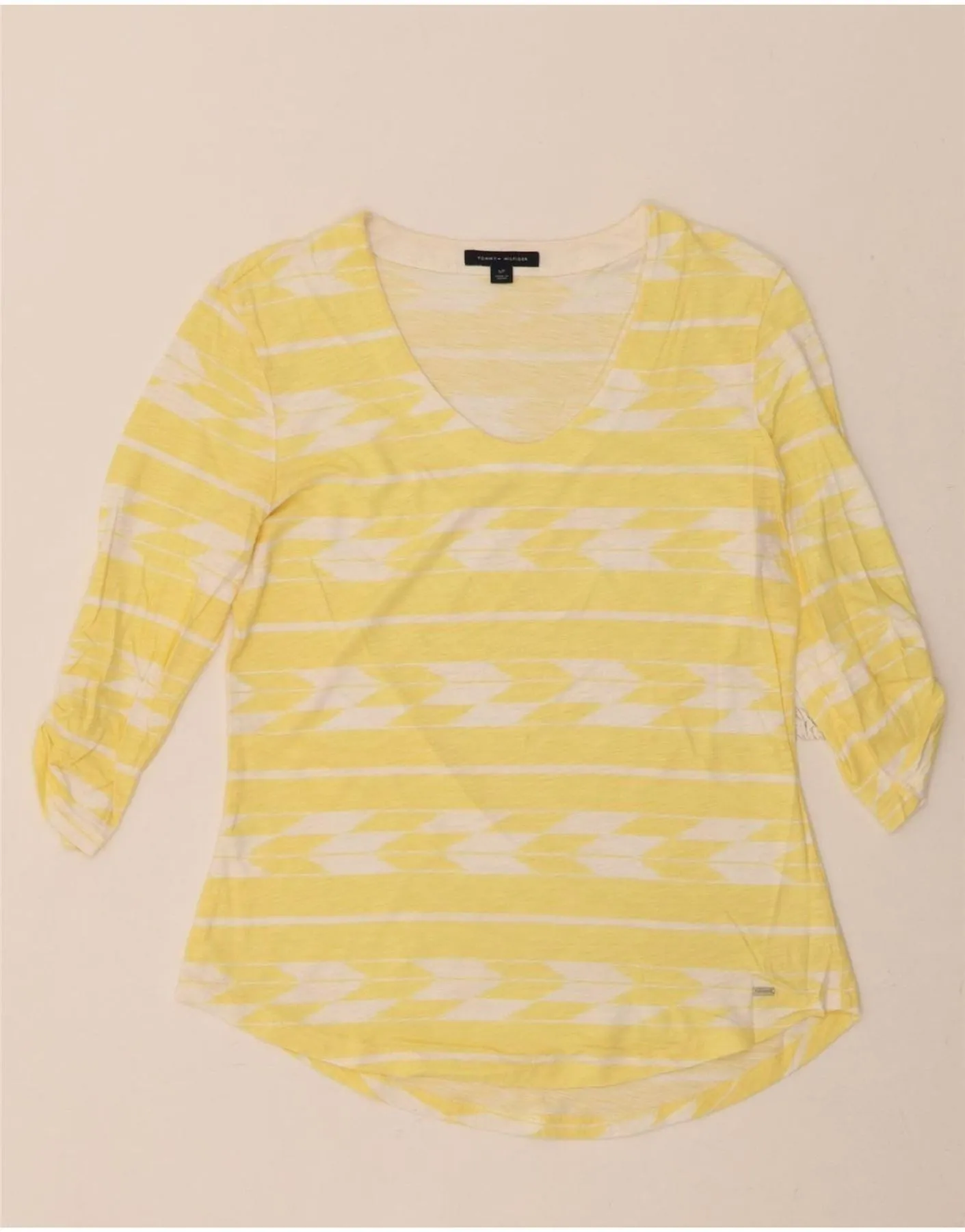Versatile Wearable Breathable mesh TOMMY HILFIGER Womens BEST SELL 3/4 Sleeve UK 10 Small Yellow Geometric