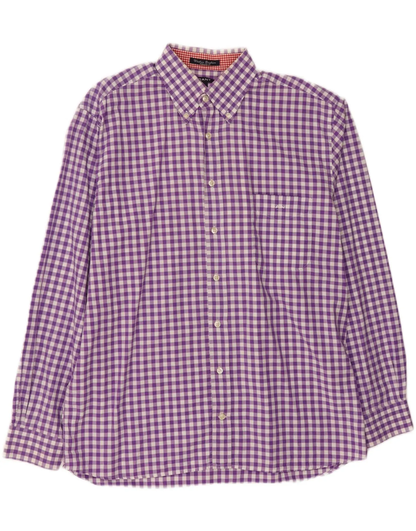 GANT Mens Regular Fit Shirt Large Purple Gingham Cotton Anti Static Treatment Printed design