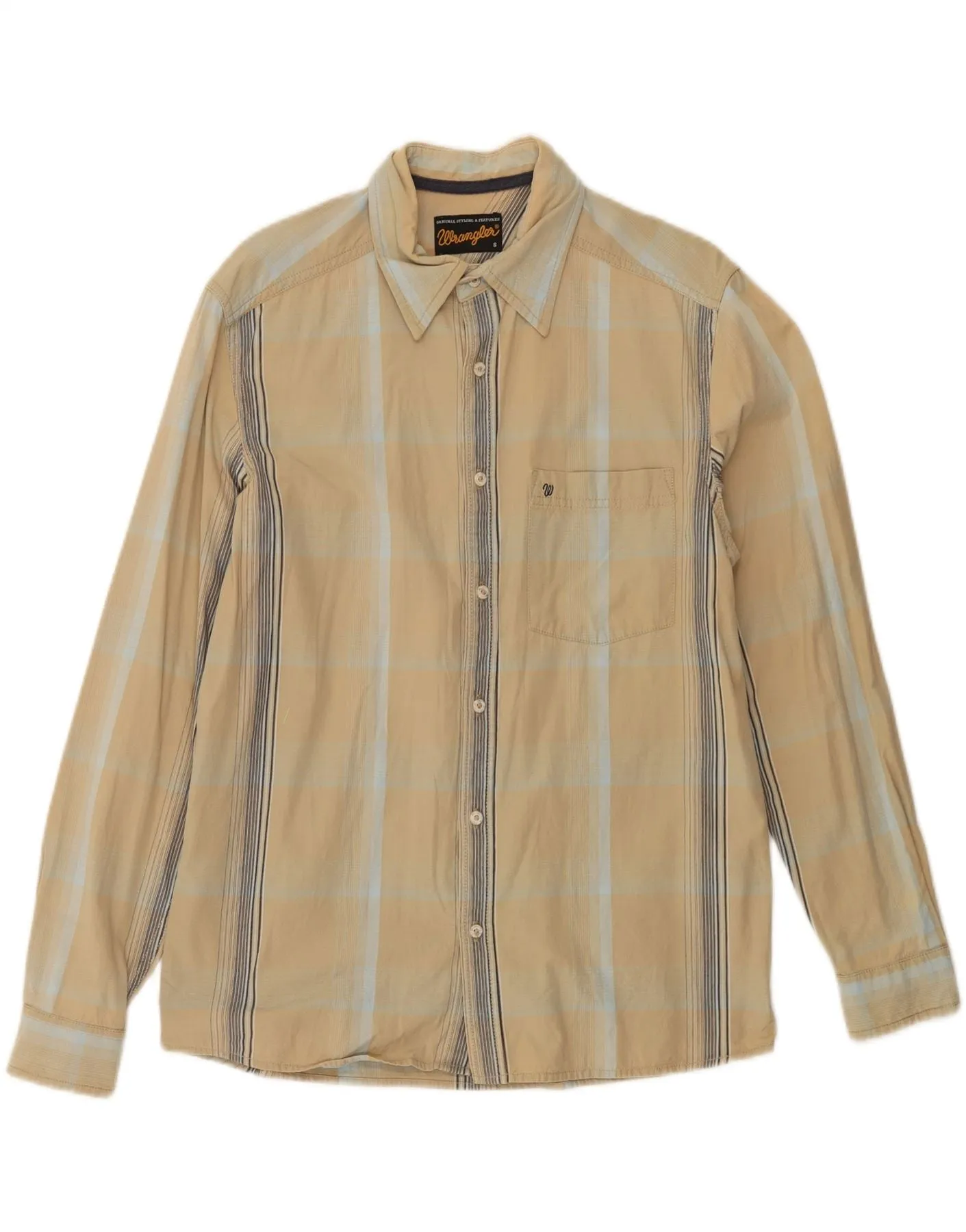 WRANGLER Mens Shirt Small Beige Check Cotton Solid Color