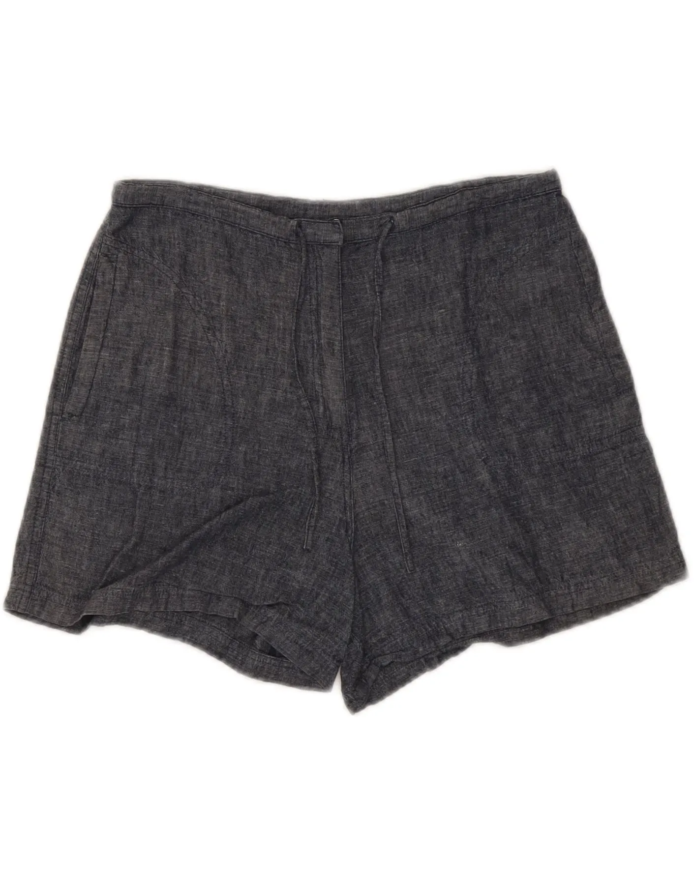 NEW LOOK Womens High Waist Shorts UK 12 Medium W30  Navy Blue Linen Stretchable Fabric Fall Foliage